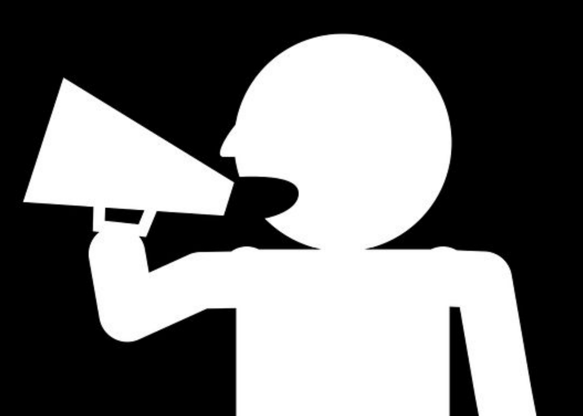 black and white art of man with megaphone