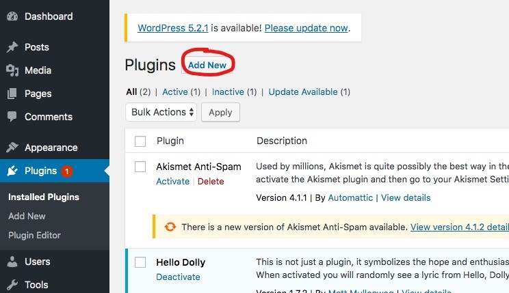 wordpress plugins add new