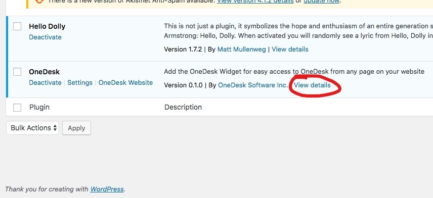 onedesk plugin view details