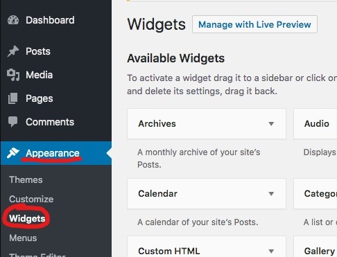 wordpress widget appearance