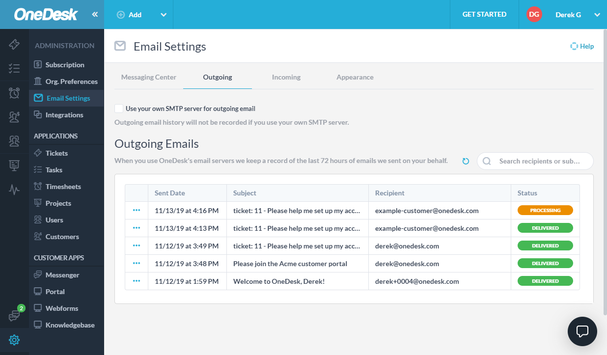 outgoing email settings