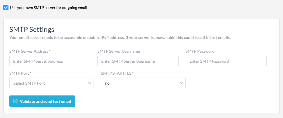 Definições SMTP para helpdesk