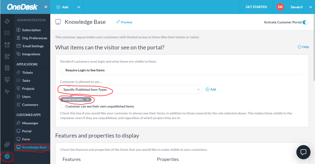 item visibility in knowledge base