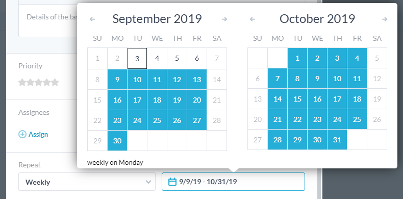 selecting repeat schedule