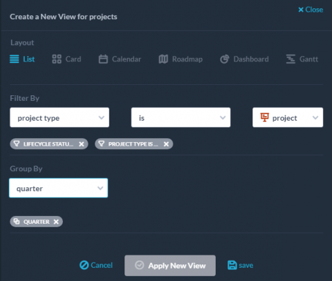 create your own project management views