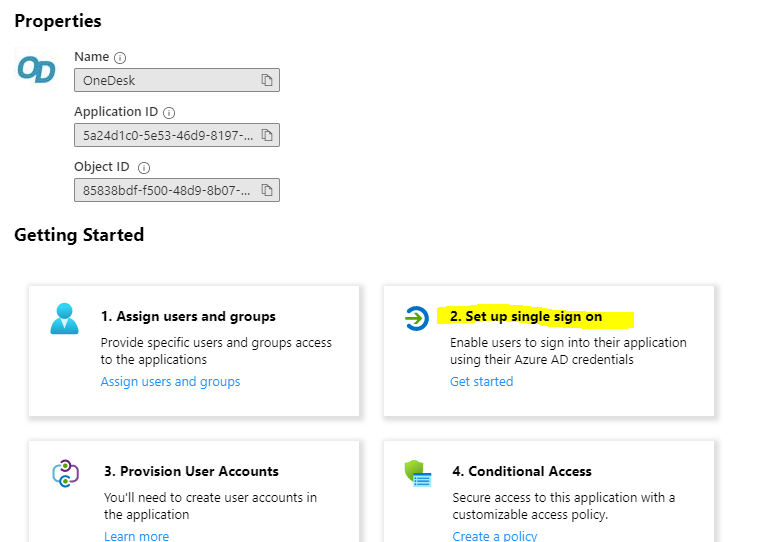 Azure Portal - Set up single sign on