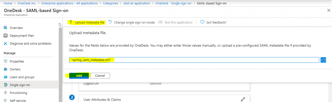 Azure - Upload metadata file