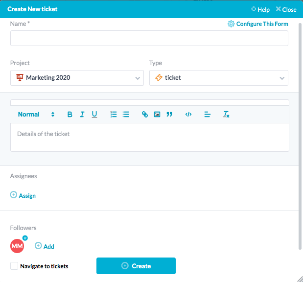 Moduli di ticket per la gestione del progetto