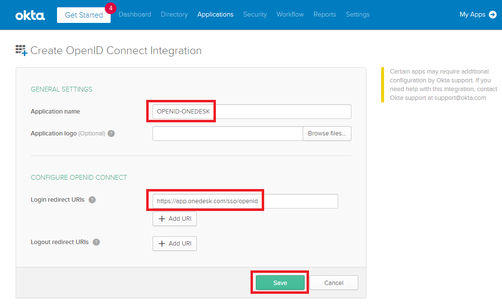 Crear integración openID Connect - Okta