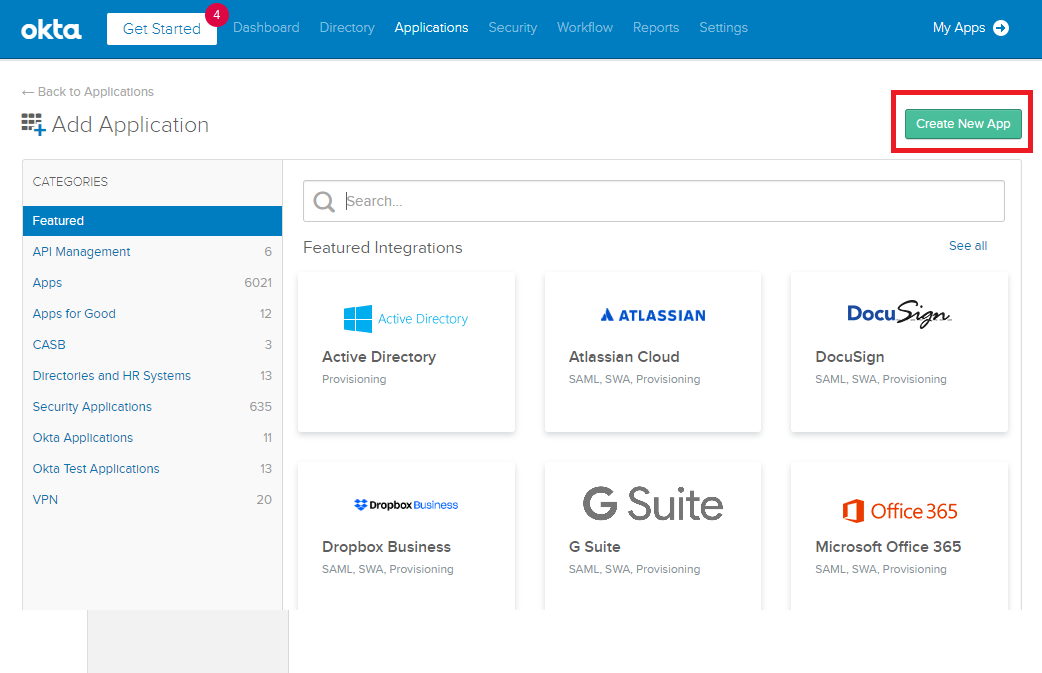 Crea una nueva aplicación okta