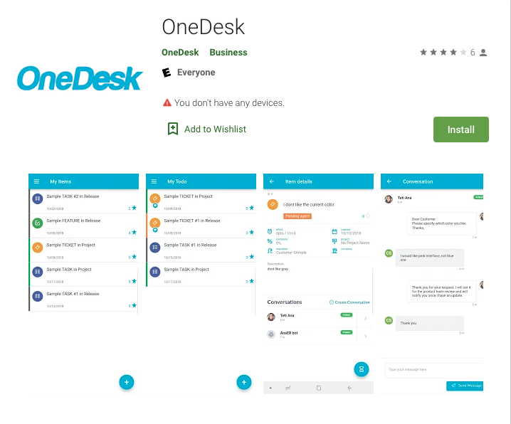 Магазин OneDesk в Google Play