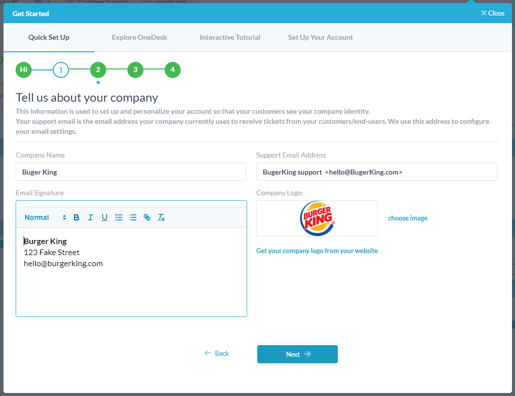 helpdesk setup - about your company