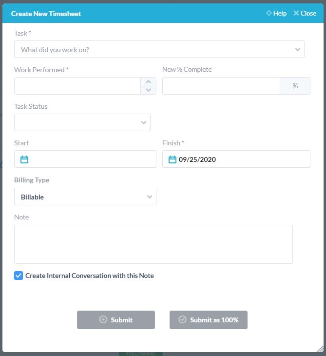 Timesheet submission form