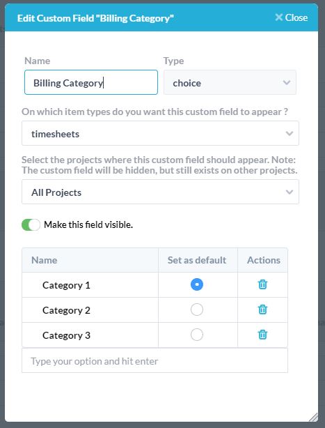 billable category timesheet