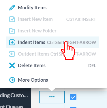 select indent items