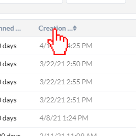 Click creation date data column