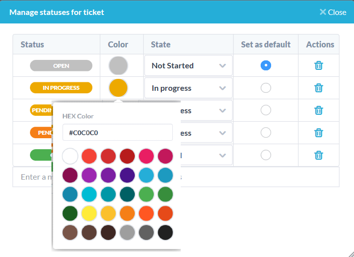 Estados de los tickets de problemas