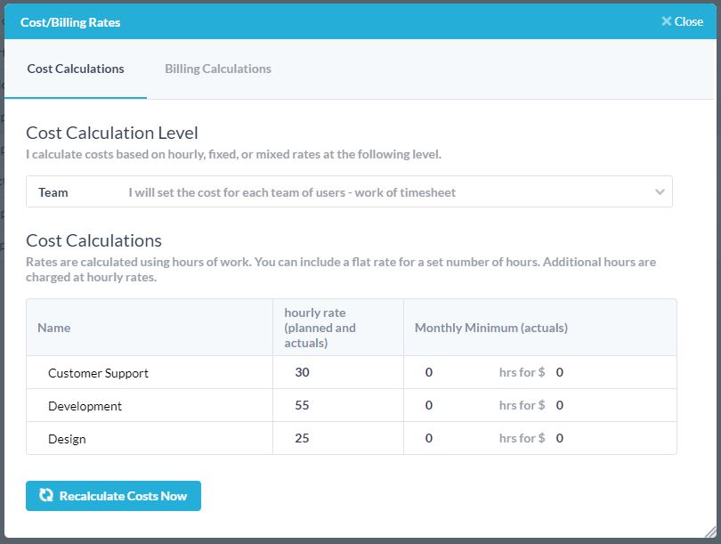 hourly cost calculations