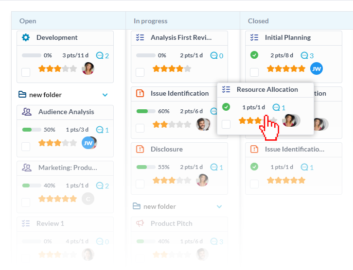 vista de tablero kanban de tareas