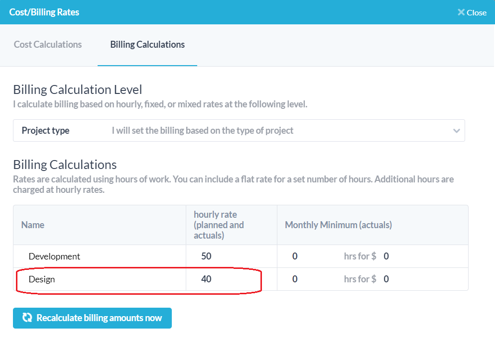 Set billing rate