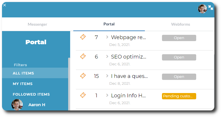 Aplicación del portal de atención al cliente