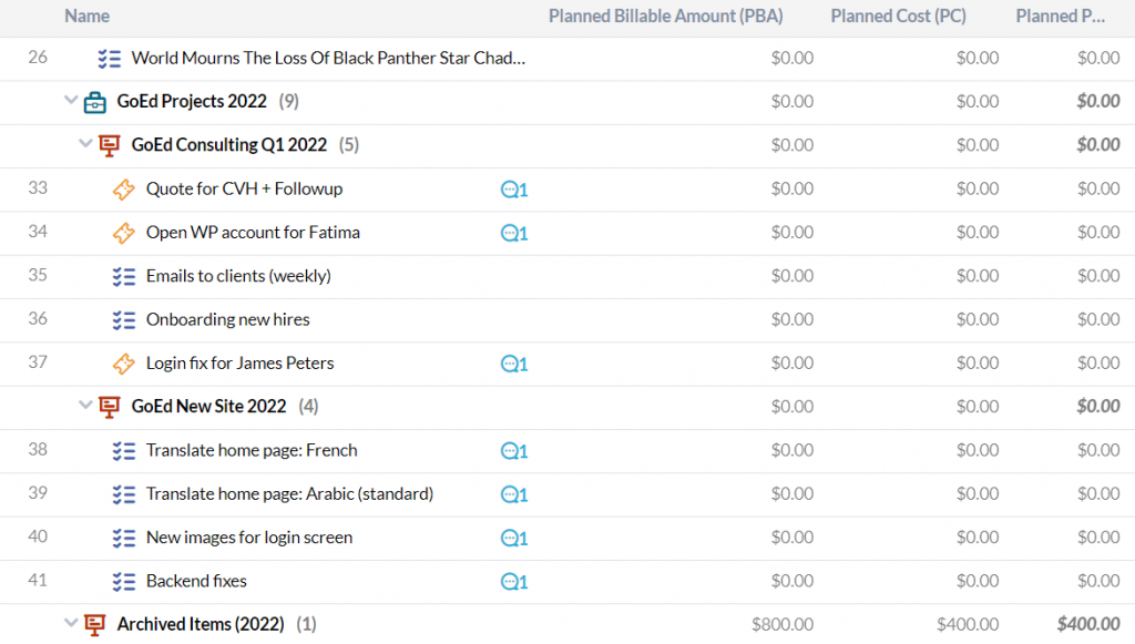 financials view