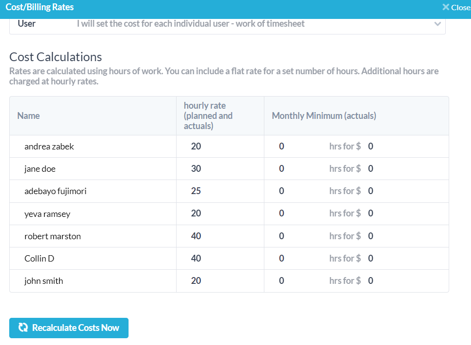 example cost calculation