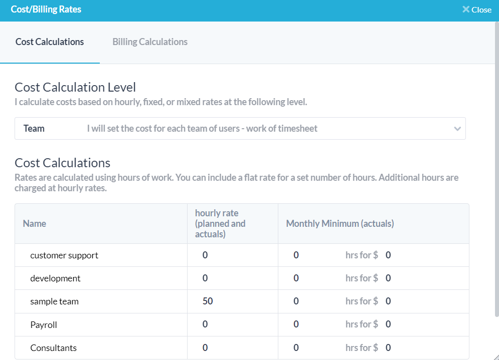 calculation menu