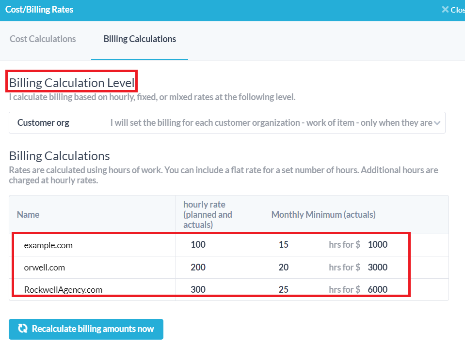 billing rates with minimum