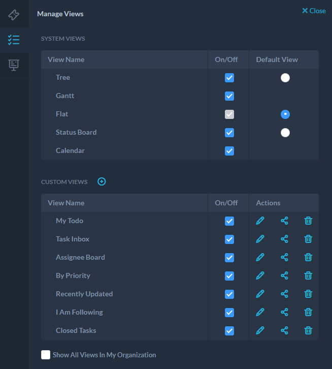 Manage custom views