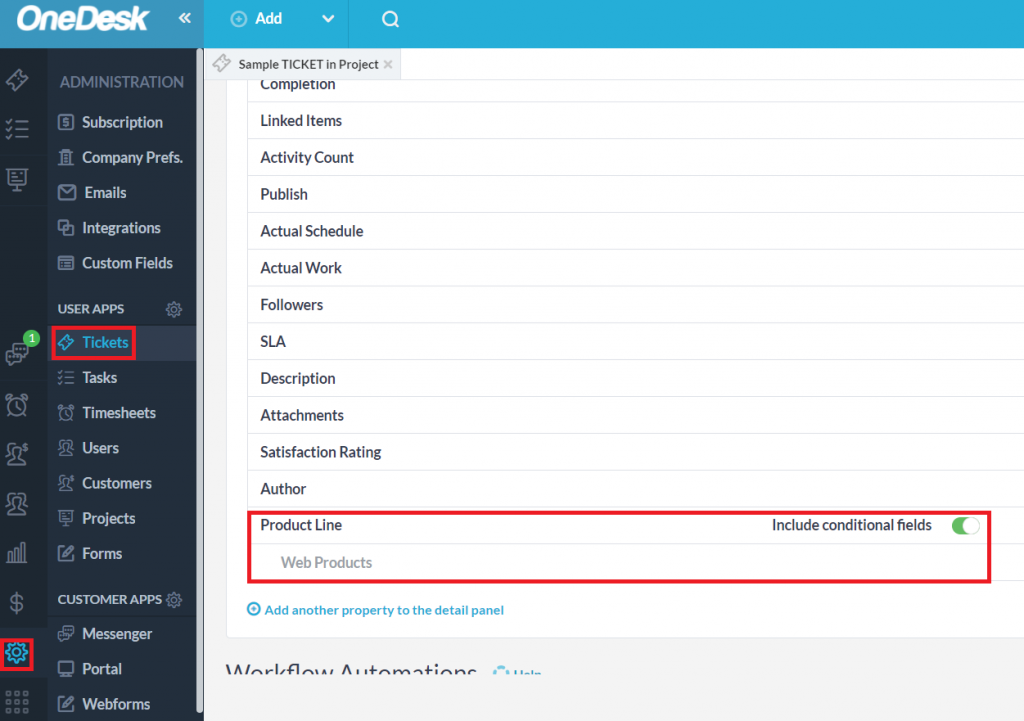 enable conditional field on detail panel