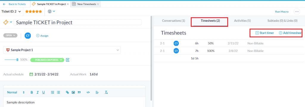 adicionar painel de detalhes da folha de tempo