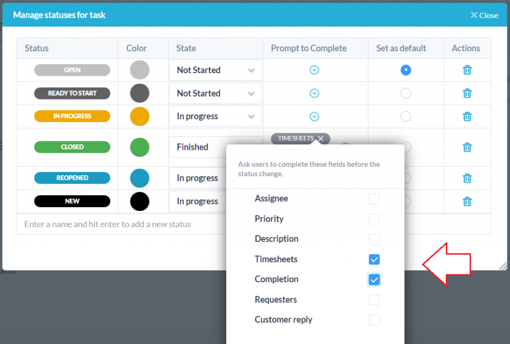 fields to prompt status validation