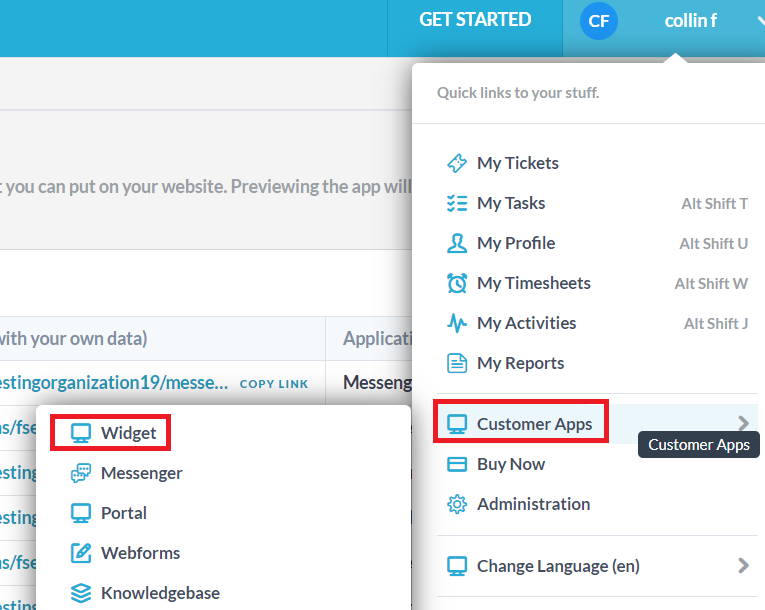 paramètres du widget dans l'application de bureau