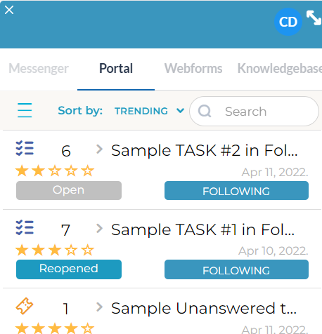 widget korisnički portal