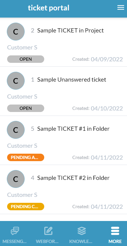 bilhetes para o portal do cliente móvel