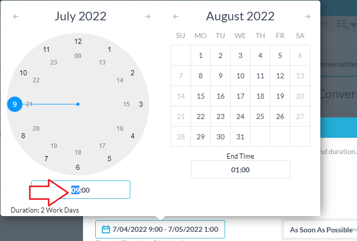 Set start time of task