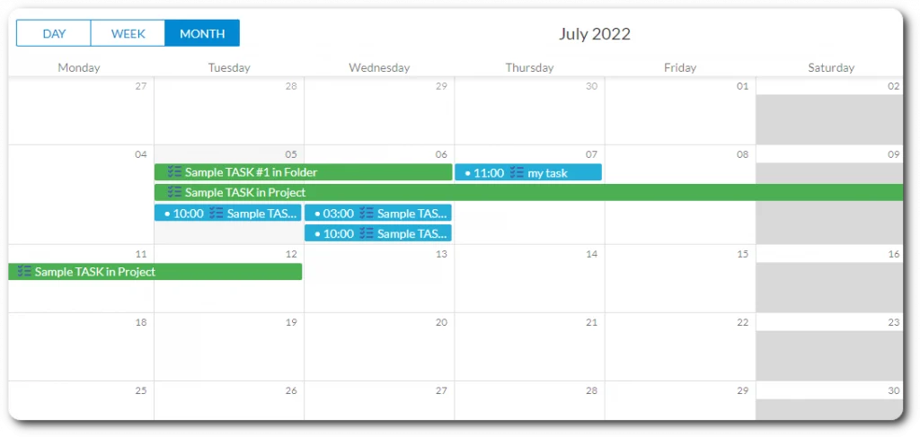 vue mensuelle du calendrier