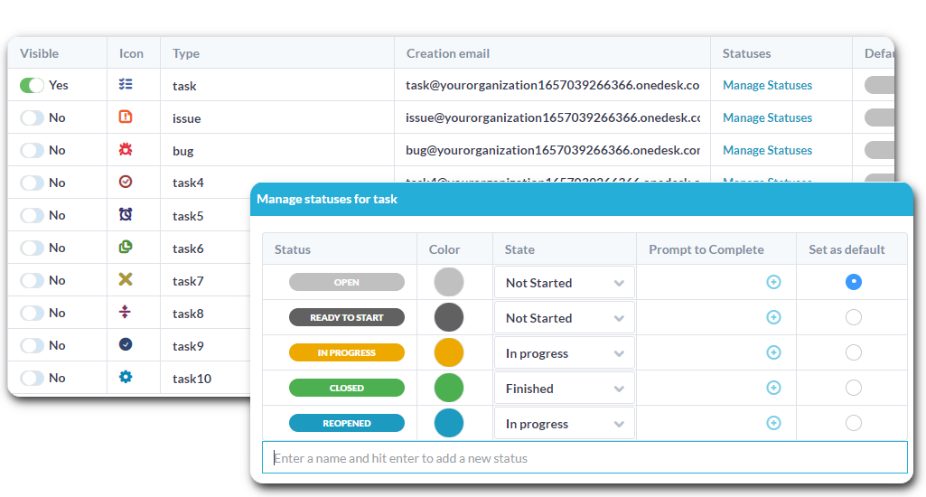 configuración de tareas