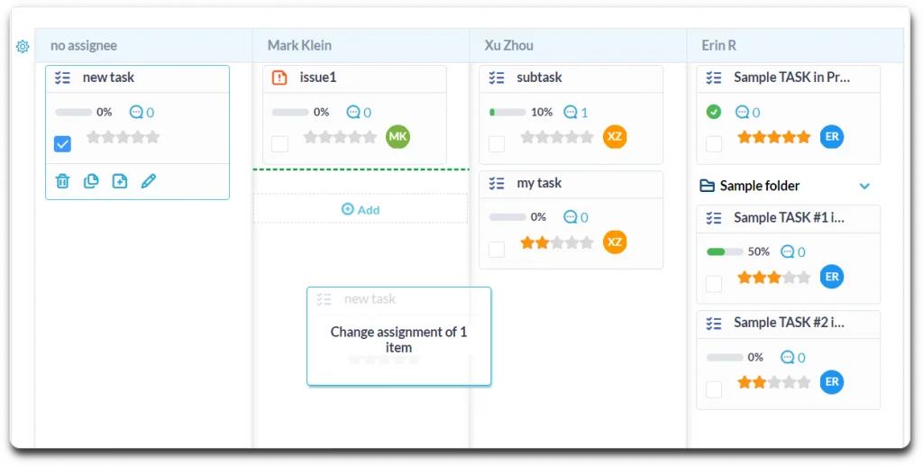 Kanban-bord van de toegewezen persoon