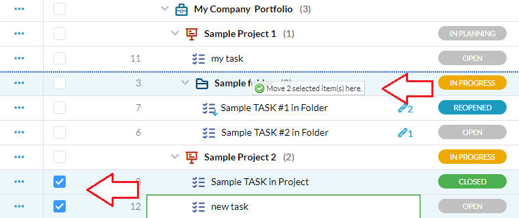 move tasks to folder