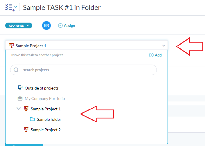 move task to folder