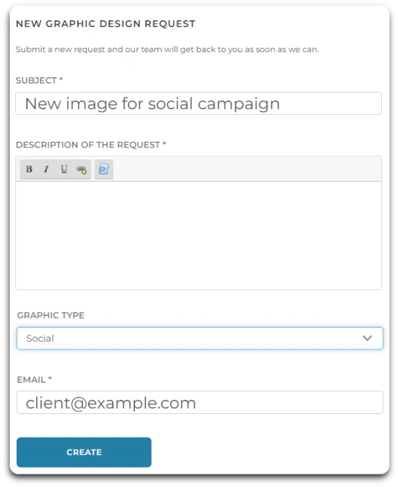 Design-Request-Webform skjema for designforespørsel