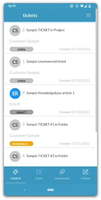 mobile tickets list view