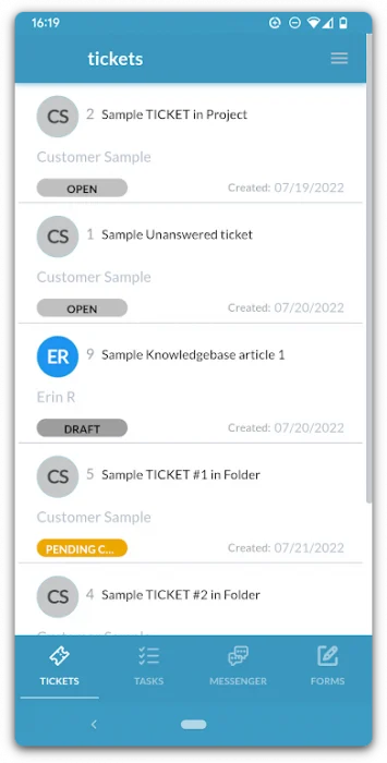 Listenansicht für mobile Tickets