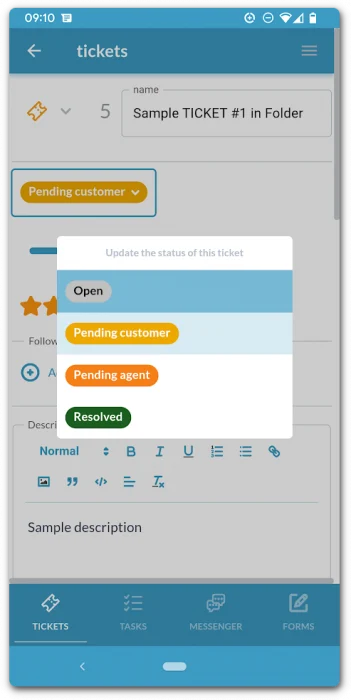 mobile ticket change status